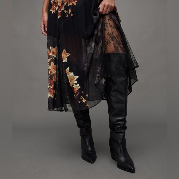 NWT AllSaints SLaverna Stargazer Floral Print Dress In Black - Picture 4 of 4